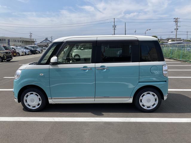 ムーヴキャンバスＧメイクアップ　ＳＡII１４インチフルホイールキャップ　ＬＥＤヘッドランプ　キーフリーシステム　両側パワースライドドア　オートエアコン（プッシュ式）　オートライト　置きラクボックス（静岡県）の中古車