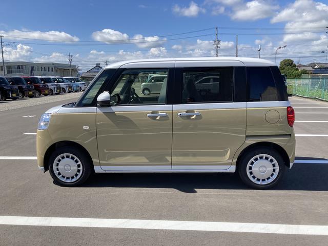 ムーヴキャンバスストライプスＸ１４インチフルホイールキャップ　キーフリーシステム　プッシュボタンスタート　ＵＶカットガラス　両側パワースライドドア　ハロゲンヘッドライト　ラゲージアンダーボックス（静岡県）の中古車