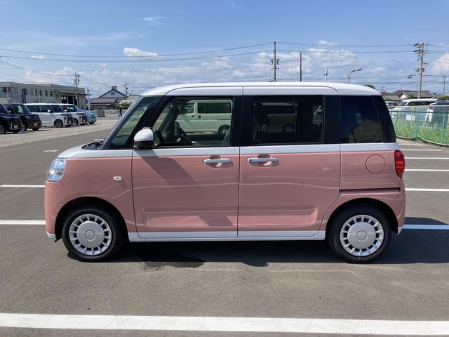 ムーヴキャンバスストライプスＸ１４インチフルホイールキャップ　キーフリーシステム　プッシュボタンスタート　ＵＶカットガラス　両側パワースライドドア　ハロゲンヘッドライト　ラゲージアンダーボックス（静岡県）の中古車