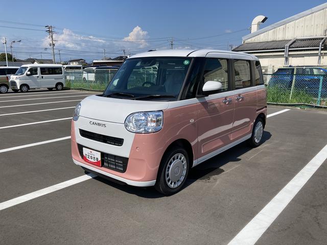 ムーヴキャンバスストライプスＸ１４インチフルホイールキャップ　キーフリーシステム　プッシュボタンスタート　ＵＶカットガラス　両側パワースライドドア　ハロゲンヘッドライト　ラゲージアンダーボックス（静岡県）の中古車