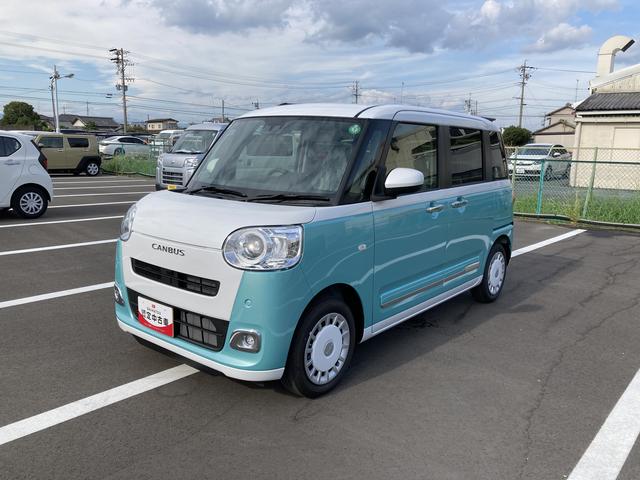 ムーヴキャンバスストライプスＧ１４インチフルホイールキャップ　ＬＥＤヘッドランプ　ＬＥＤフォグランプ　ホっとカップホルダー　両側パワースライドドア　キーフリーシステム　プッシュボタンスタート　ＵＶカットガラス（静岡県）の中古車