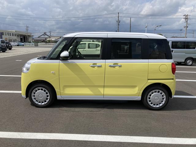 ムーヴキャンバスストライプスＸ１４インチフルホイールキャップ　キーフリーシステム　プッシュボタンスタート　ＵＶカットガラス　両側パワースライドドア　ハロゲンヘッドライト　ラゲージアンダーボックス（静岡県）の中古車
