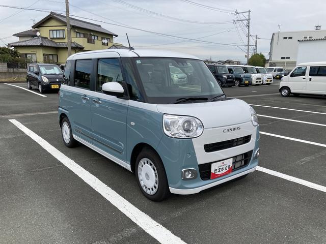 ムーヴキャンバスストライプスG ナビ付ナビ 14インチフルホイールキャップ LEDヘッドランプ LEDフォグランプ ホっとカップホルダー 両側パワースライドドア キーフリーシステム プッシュボタンスタート UVカットガラス(静岡県)の中古車