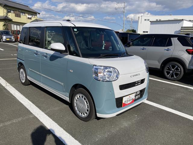 ムーヴキャンバスストライプスＸ　ナビ付ナビ付　１４インチフルホイールキャップ　キーフリーシステム　プッシュボタンスタート　ＵＶカットガラス　両側パワースライドドア　ハロゲンヘッドライト　ラゲージアンダーボックス（静岡県）の中古車