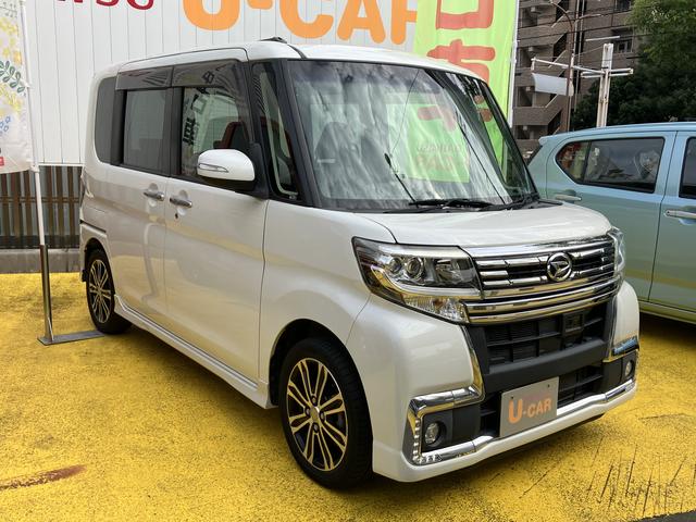 タントカスタムＲＳ　トップエディションＳＡII１５インチアルミホイール　大型エアロバンパー　ＬＥＤヘッドランプ　オート格納式カラードドアミラー　本革巻ステアリングホイール　両側パワースライドドア（静岡県）の中古車