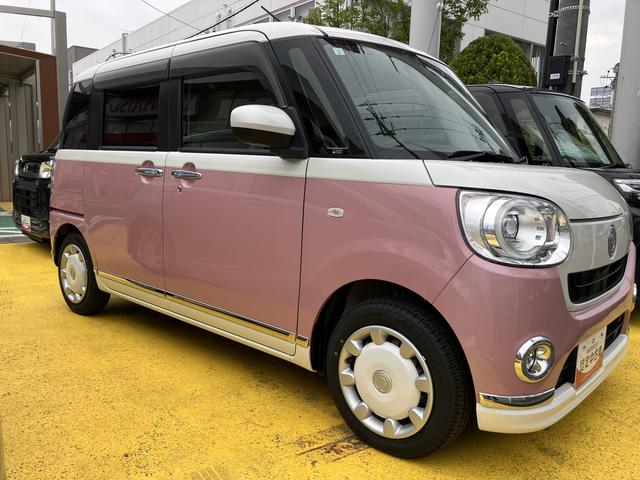 ムーヴキャンバスＧメイクアップＶＳ　ＳＡIII１４インチフルホイールキャップ　ＬＥＤヘッドランプ　キーフリーシステム　両側パワースライドドア　オートエアコン（プッシュ式）　オートライト　置きラクボックス（静岡県）の中古車
