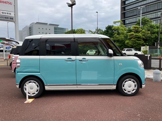 ムーヴキャンバスＧメイクアップ　ＳＡIII１４インチフルホイールキャップ　ＬＥＤヘッドランプ　キーフリーシステム　両側パワースライドドア　オートエアコン（プッシュ式）　オートライト　置きラクボックス（静岡県）の中古車
