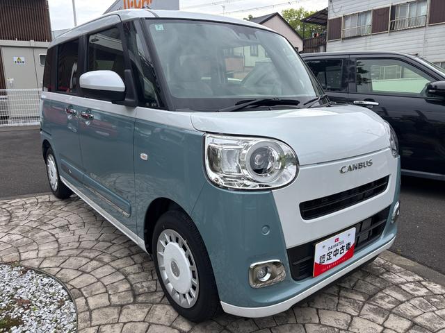 ムーヴキャンバスストライプスＧターボ１４インチフルホイールキャップ　ＬＥＤヘッドランプ　ＬＥＤフォグランプ　ホっとカップホルダー　両側パワースライドドア　キーフリーシステム　プッシュボタンスタート　ＵＶカットガラス（静岡県）の中古車