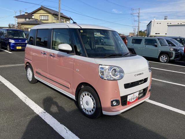 ムーヴキャンバスストライプスGターボ14インチフルホイールキャップ LEDヘッドランプ LEDフォグランプ ホっとカップホルダー 両側パワースライドドア キーフリーシステム プッシュボタンスタート UVカットガラス(静岡県)の中古車