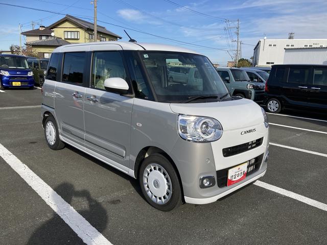 ムーヴキャンバスストライプスG14インチフルホイールキャップ LEDヘッドランプ LEDフォグランプ ホっとカップホルダー 両側パワースライドドア キーフリーシステム プッシュボタンスタート UVカットガラス(静岡県)の中古車