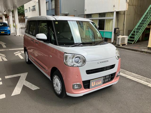 ムーヴキャンバスストライプスＧ１４インチフルホイールキャップ　ＬＥＤヘッドランプ　ＬＥＤフォグランプ　ホっとカップホルダー　両側パワースライドドア　キーフリーシステム（静岡県）の中古車