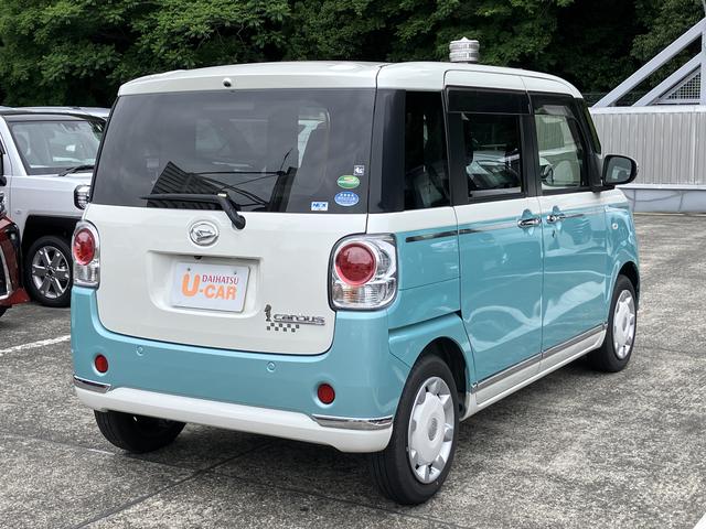 ムーヴキャンバスＧメイクアップリミテッド　ＳＡIII１４インチフルホイールキャップ　ＬＥＤヘッドランプ　キーフリーシステム　両側パワースライドドア　オートエアコン（プッシュ式）　オートライト　置きラクボックス（静岡県）の中古車
