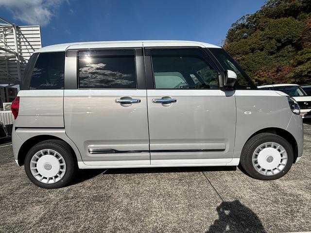 ムーヴキャンバスストライプスG14インチフルホイールキャップ LEDヘッドランプ LEDフォグランプ ホっとカップホルダー 両側パワースライドドア キーフリーシステム プッシュボタンスタート UVカットガラス(静岡県)の中古車