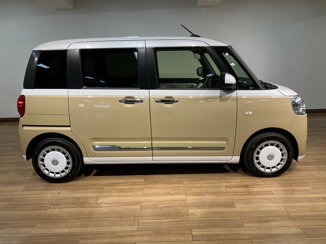 ムーヴキャンバスストライプスGターボ/届出済未使用車/電動スライド/クルコン届出済み未使用車/ダイハツ認定中古車/衝突軽減ブレーキ/ターボエンジン/電動スライドドア/クルーズコントロール/スマートキー/オートエアコン/LEDヘッドライト・フォグ/電動Pブレーキ/(大阪府)の中古車