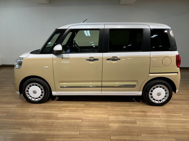 ムーヴキャンバスストライプスGターボ/届出済未使用車/電動スライド/クルコン届出済み未使用車/ダイハツ認定中古車/衝突軽減ブレーキ/ターボエンジン/電動スライドドア/クルーズコントロール/スマートキー/オートエアコン/LEDヘッドライト・フォグ/電動Pブレーキ/(大阪府)の中古車