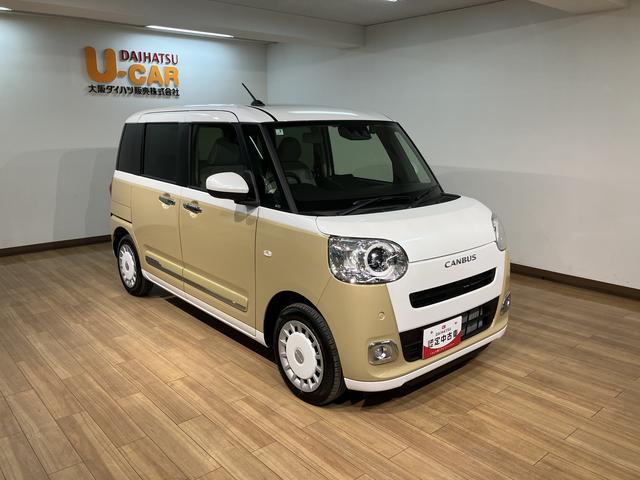 ムーヴキャンバスストライプスＧ　２５年ナビ／ＦＲドラレコ／バックカメラサポカーＳワイド適合　バックカメラ対応　ＵＳＢ接続端子　電動パーキングブレーキ　シートヒーター　両側オートスライドドア　Ｐスタート　ホッとカップホルダー　キーフリー（大阪府）の中古車