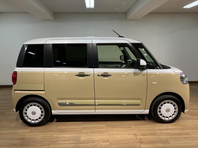 ムーヴキャンバスストライプスＧ　弊社元試乗車／ナビ／バックカメラ／Ｒ６年式サポカーＳワイド適合　バックカメラ対応　ＵＳＢ接続端子　電動パーキングブレーキ　シートヒーター　両側オートスライドドア　Ｐスタート　ホッとカップホルダー　キーフリー（大阪府）の中古車