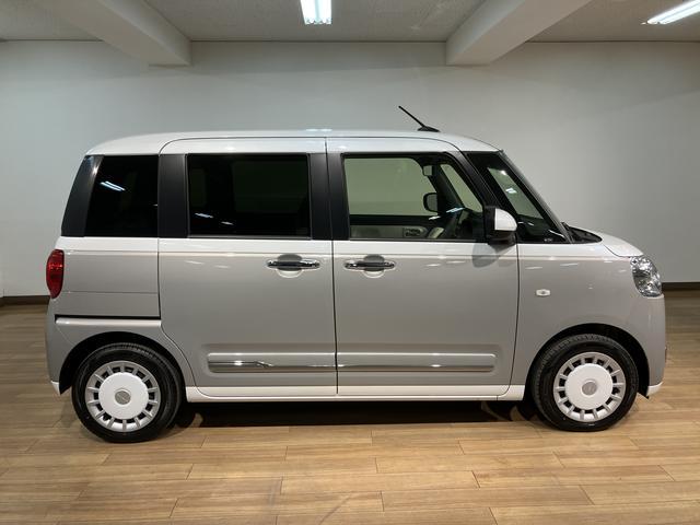 ムーヴキャンバスストライプスＧターボ　弊社元試乗車／２５年ナビ／バックカメラサポカーＳワイド適合　２５年モデルナビ　ＵＳＢ接続端子　電動パーキングブレーキ　シートヒーター　両側オートスライドドア　Ｐスタート　全車速追従機能付ＡＣＣ　ホッとカップホルダー　キーフリー（大阪府）の中古車