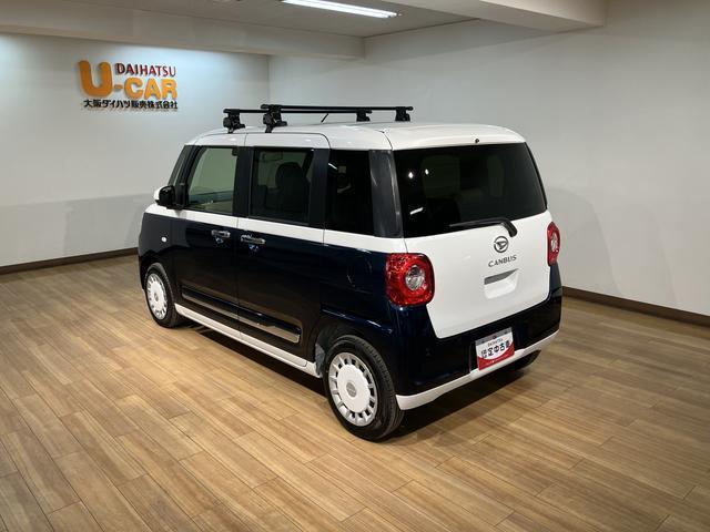 ムーヴキャンバスストライプスＧ　元弊社試乗車　サポカーＳワイド適合純正メモリーナビ・バックカメラ・ルーフキャリア・ＵＳＢ接続端子・　電動パーキングブレーキ・シートヒーター・両側電動スライドドア・電動パーキングブレーキ・ホッとカップホルダー・衝突回避軽減ブレーキ（大阪府）の中古車