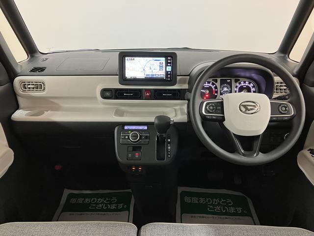 ムーヴキャンバスストライプスＧターボ　２５年ナビ／バックカメラ／走行３３ｋｍサポカーＳワイド適合　バックカメラ対応　ＵＳＢ接続端子　電動パーキングブレーキ　シートヒーター　両側オートスライドドア　Ｐスタート　ホッとカップホルダー　キーフリー（大阪府）の中古車