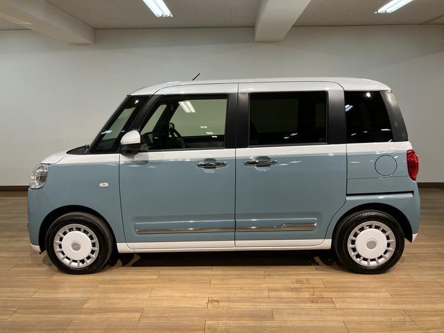 ムーヴキャンバスストライプスＧ　２５年ナビ／バックカメラ／走行４ｋｍサポカーＳワイド適合　バックカメラ対応　ＵＳＢ接続端子　電動パーキングブレーキ　シートヒーター　両側オートスライドドア　Ｐスタート　ホッとカップホルダー　キーフリー（大阪府）の中古車