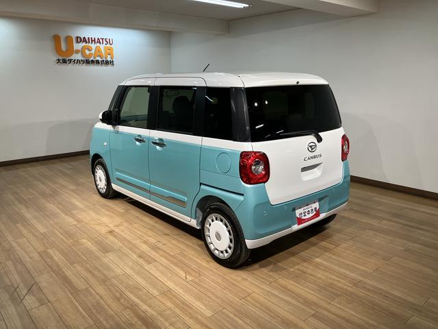 ムーヴキャンバスストライプスＧ　Ｒ７年式／ナビ／バックカメラ／走行１２ｋｍサポカーＳワイド適合　バックカメラ対応　ＵＳＢ接続端子　電動パーキングブレーキ　シートヒーター　両側オートスライドドア　Ｐスタート　ホッとカップホルダー　キーフリー（大阪府）の中古車