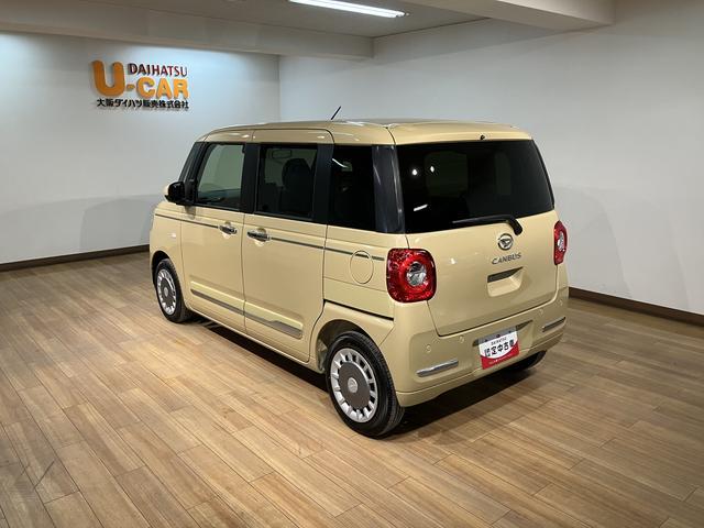 ムーヴキャンバスセオリーＧ／届出済未使用車／新車保証継承有／バックカメラ対応サポカーＳワイド適合　バックカメラ対応　ＵＳＢ接続端子　電動パーキングブレーキ　シートヒーター　両側オートスライドドア　Ｐスタート　ホッとカップホルダー　キーフリー（大阪府）の中古車