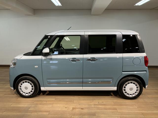 ムーヴキャンバスストライプスＧ　Ｒ７年式／２５年ナビ／Ｂカメラ／走行１９ｋｍサポカーＳワイド適合　バックカメラ対応　ＵＳＢ接続端子　電動パーキングブレーキ　シートヒーター　両側オートスライドドア　Ｐスタート　ホッとカップホルダー　キーフリー（大阪府）の中古車