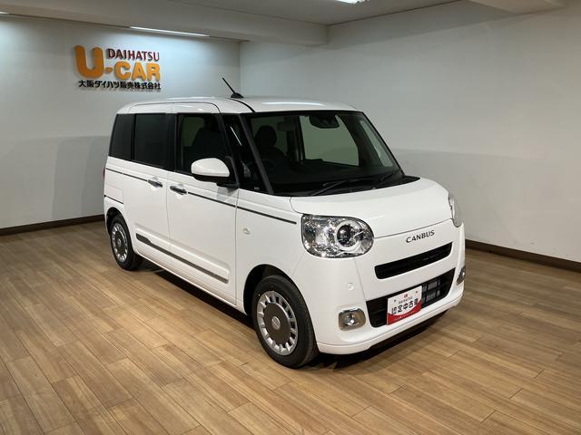 ムーヴキャンバスセオリーＧ　Ｒ７年式／走行５ｋｍ／純正ナビ／バックカメラ新車保証継承／走行５ｋｍ／２５年純正７インチナビ／バックカメラ／両側パワースライドドア／ＬＥＤヘッドライト・フォグランプ／電動パーキング／ブレーキホールド／前席シートヒーター／ホットカップホルダー（大阪府）の中古車