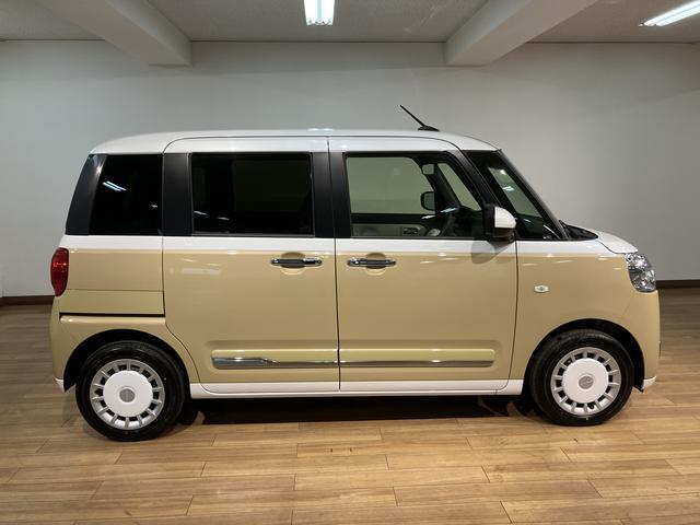 ムーヴキャンバスストライプスGターボ/届出済未使用車/ターボエンジン/新車保証継承/届出済未使用車/ターボエンジン/衝突軽減ブレーキ/クルーズコントロール/両側電動スライド/シートヒーター/電動パーキングブレーキ/LEDヘッドライト・フォグ/Bluetooth/フルセグ(大阪府)の中古車