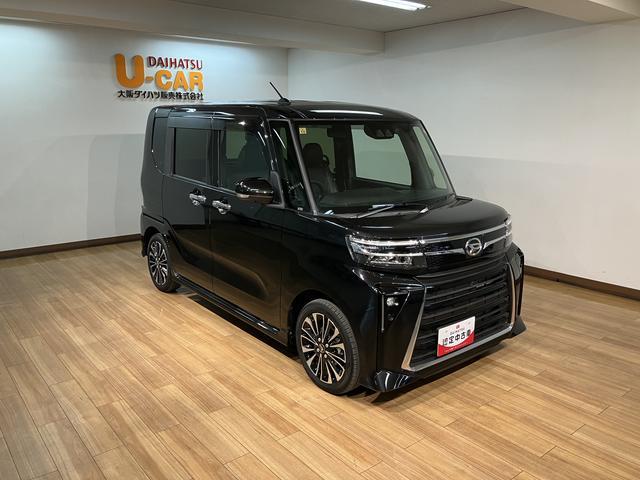 タントカスタムRS 鑑定書/R5/点検整備渡し/1.8万キロナビ/パノラマカメラ/TV/Bluetooth/USB/HDMI/前後ドラレコ/ETC/クルーズコントロール/両側電動スライドドア/衝突軽減ブレーキ/LEDライト/コーナーセンサー/革巻きハンドル(大阪府)の中古車