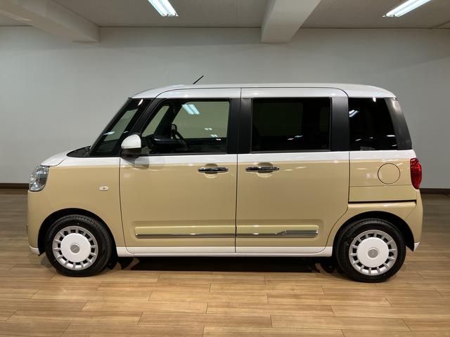 ムーヴキャンバスストライプスＧ　Ｒ７年式／走行２２ｋｍ／両側電動スライドドア走行無制限１年保証　両側電動スライドドア　バックカメラ対応　前後コーナーセンサー　前席シートヒーター　ホッとカップホルダー　オートマチックハイビーム　ＬＥＤヘッドライト　スマートキー（大阪府）の中古車