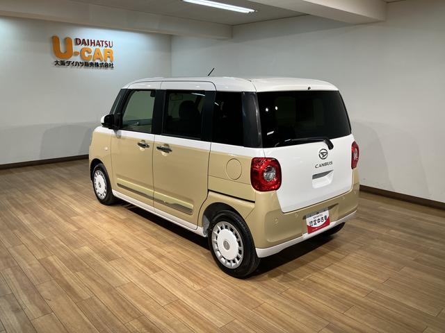 ムーヴキャンバスストライプスＧ　Ｒ７年式／走行２２ｋｍ／両側電動スライドドア走行無制限１年保証　両側電動スライドドア　バックカメラ対応　前後コーナーセンサー　前席シートヒーター　ホッとカップホルダー　オートマチックハイビーム　ＬＥＤヘッドライト　スマートキー（大阪府）の中古車