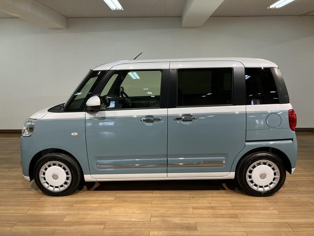 ムーヴキャンバスストライプスＧターボ　純正ナビ　バックカメラ　届出済未使用車届出済未使用車・ターボエンジン・純正メモリーナビ・バックカメラ・クルーズコントロール・シートヒーター・電動パーキング・両側電動スライドドア・ＬＥＤヘッドライト・衝突回避支援ブレーキ・誤発進抑制機能（大阪府）の中古車
