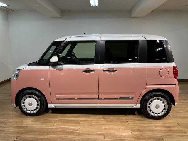 ムーヴキャンバスストライプスGターボ/届出済未使用車/クルコン/電動スライドダイハツ認定中古車/届出済み未使用車/ターボ/衝突軽減ブレーキ/クルーズコントロール/両側電動スライドドア/シートヒーター/電動Pブレーキ/LEDヘッドライト・フォグ/スマートキー/オートエアコン/(大阪府)の中古車