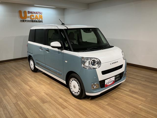 ムーヴキャンバスストライプスＧターボ／走行０．６万ｋｍ／ナビ／バックカメラ走行０．６万ｋｍ／ナビゲーション／バックカメラ／ステアリングスイッチ／ＥＴＣ／前後ドラレコ／クルコン／前席シートヒーター／電動パーキングブレーキ／両側パワースライドドア／ＬＥＤヘッド・フォグランプ（大阪府）の中古車