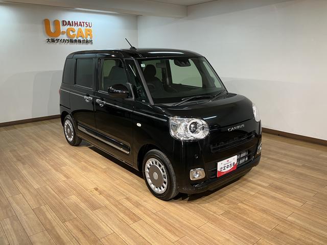 ムーヴキャンバスセオリーＧターボ／届出済未使用車／Ｂカメラ対応車／クルコンＲ７年式／走行５ｋｍ／バックカメラ対応車／ステアリングスイッチ／クルーズコントロール／前席シートヒーター／両側パワースライドドア／ＬＥＤヘッドライト・フォグランプ／オートエアコン／キーフリー（大阪府）の中古車