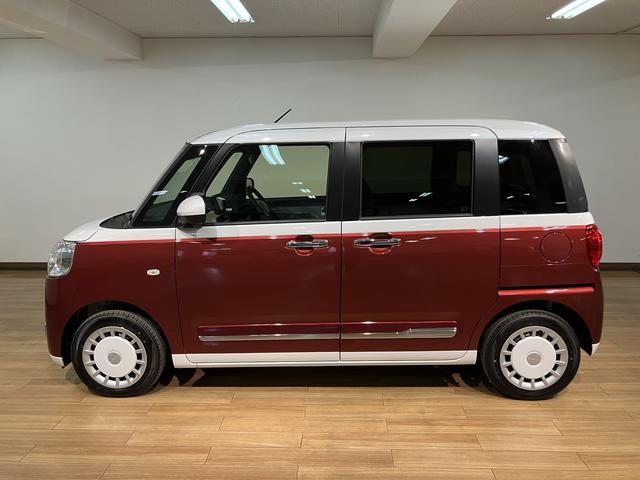 ムーヴキャンバスストライプスＧ／届出済未使用車／２５年ナビ／バックカメラ届出済未使用車／Ｒ８年式／走行５ｋｍ／２５年モデルナビ／バックカメラ／ステアリングスイッチ／ＵＳＢアダプター／前席シートヒーター／両側パワースライドドア／ＬＥＤヘッドライト・フォグランプ／キーフリー（大阪府）の中古車