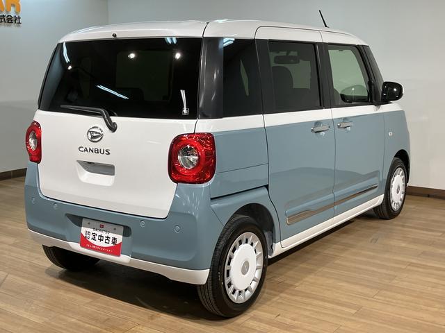 ムーヴキャンバスストライプスＧターボ／令和７年式／走行１２ｋｍ／クルコン新車保証継承／走行１２ｋｍ／オーディオレス／バックカメラ対応／両側パワースライドドア／ＬＥＤヘッドライト・フォグランプ／クルーズコントロール／前席シートヒーター／ホットカップホルダー／オートエアコン（大阪府）の中古車