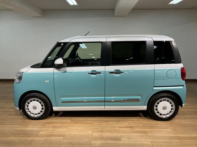 ムーヴキャンバスストライプスG オ−ディオレス仕様・電動スライドドア令和8年式届出済未使用車 オ−ディオレス仕様 両側電動スライドドア LEDヘッドライト LEDフォグランプ コーナーセンサー スマートアシスト スマートキー プッシュスタート シートヒーター(大阪府)の中古車