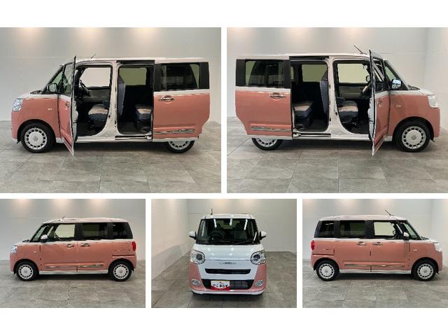 ムーヴキャンバスストライプスＧ　届出済未使用車　両側電動スライドドア追突被害軽減ブレーキ　スマアシ　コーナーセンサー　ＬＥＤ　スマートキー　前席シートヒーター　両側電動スライドドア　ナビ取付時用バックカメラ（滋賀県）の中古車