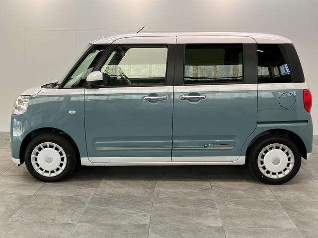 ムーヴキャンバスストライプスＧ　届出済未使用車　両側電動スライドドア追突被害軽減ブレーキ　スマアシ　コーナーセンサー　ＬＥＤ　スマートキー　両側電動スライドドア　前席シートヒーター　オートエアコン　ナビ取付時用バックカメラ（滋賀県）の中古車