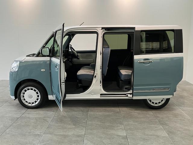 ムーヴキャンバスストライプスＧ　届出済未使用車　両側電動スライドドア追突被害軽減ブレーキ　スマアシ３　コーナーセンサー　ＬＥＤ　スマートキー　両側電動スライドドア　前席シートヒーター　ナビ取付時用バックカメラ（滋賀県）の中古車