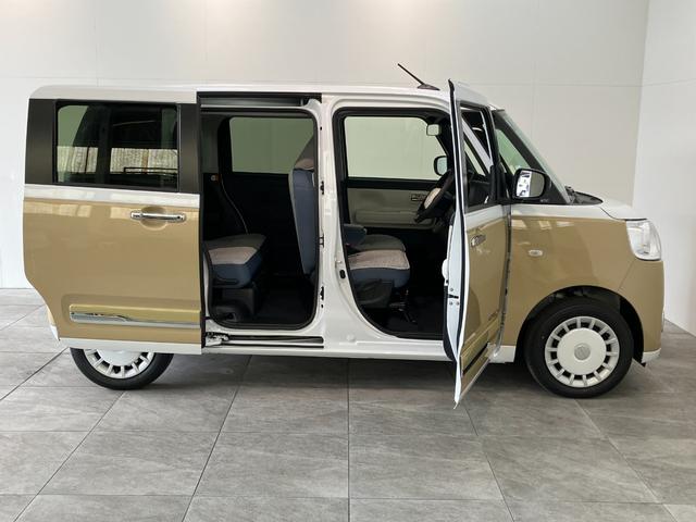 ムーヴキャンバスストライプスＧ　届出済未使用車　両側電動スライドドア追突被害軽減ブレーキ　スマアシ　コーナーセンサー　ＬＥＤ　スマートキー　両側電動スライドドア　前席シートヒーター　ナビ取付時用バックカメラ（滋賀県）の中古車