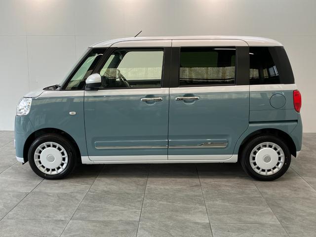 ムーヴキャンバスストライプスＧ　届出済未使用車　両側電動スライドドア追突被害軽減ブレーキ　スマアシ　コーナーセンサー　ＬＥＤ　スマートキー　両側電動スライドドア　前席シートヒーター　ナビ取付時用バックカメラ（滋賀県）の中古車