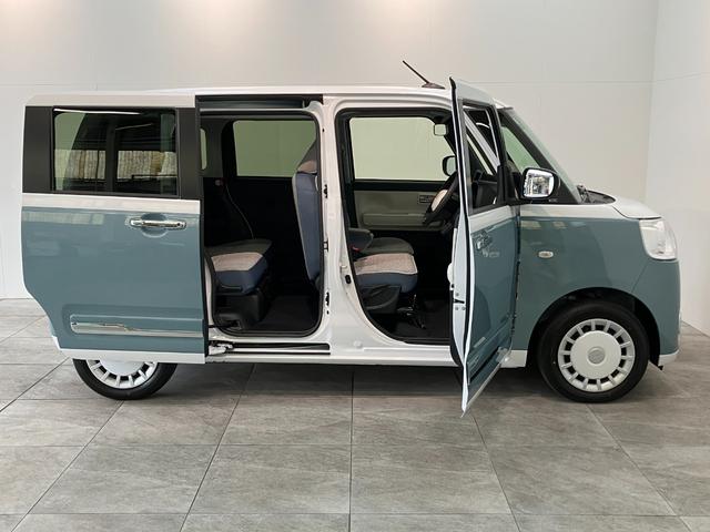 ムーヴキャンバスストライプスＧ　届出済未使用車　両側電動スライドドア追突被害軽減ブレーキ　スマアシ　コーナーセンサー　ＬＥＤ　スマートキー　両側電動スライドドア　前席シートヒーター　ナビ取付時用バックカメラ（滋賀県）の中古車
