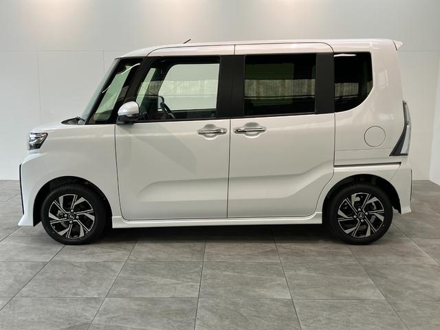 タントカスタムＸ　届出済未使用車　両側電動スライドドア追突被害軽減ブレーキ　スマアシ　コーナーセンサー　ＬＥＤ　スマートキー　両側電動スライドドア　前席シートヒーター　オートエアコン　ナビ取付時用バックカメラ（滋賀県）の中古車