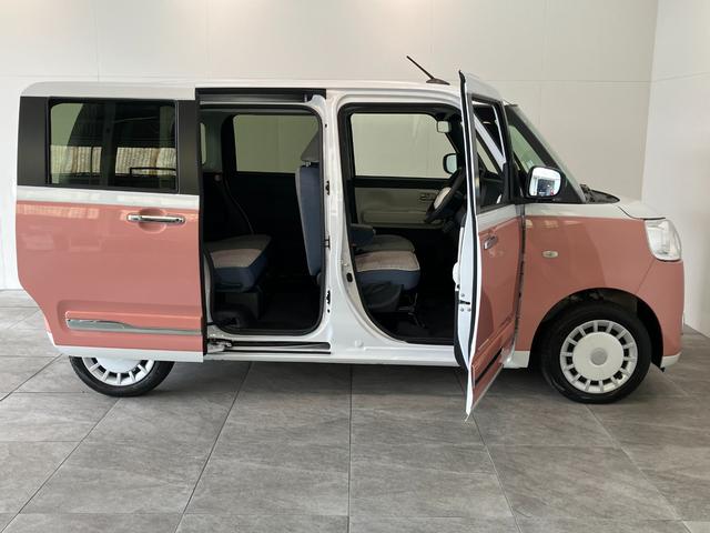 ムーヴキャンバスストライプスＧ　両側電動スライドドア　届出済未使用車追突被害軽減ブレーキ　スマアシ　コーナーセンサー　ＬＥＤ　スマートキー　両側電動スライドドア　前席シートヒーター　ナビ取付時用バックカメラ　オートエアコン　エコアイドル（滋賀県）の中古車
