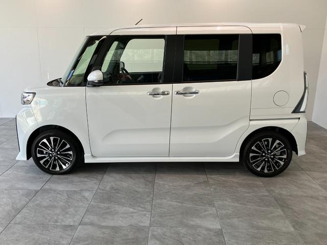 タントカスタムＲＳ　ターボ　両側電動スライドドア　届出済未使用車衝突被害軽減ブレーキ　スマアシ　コーナーセンサー　ターボ　ＬＥＤ　スマートキー　両側電動スライドドア　前席シートヒーター　オートエアコン　ナビ取付時用バックカメラ　オートライト　エコアイドル（滋賀県）の中古車