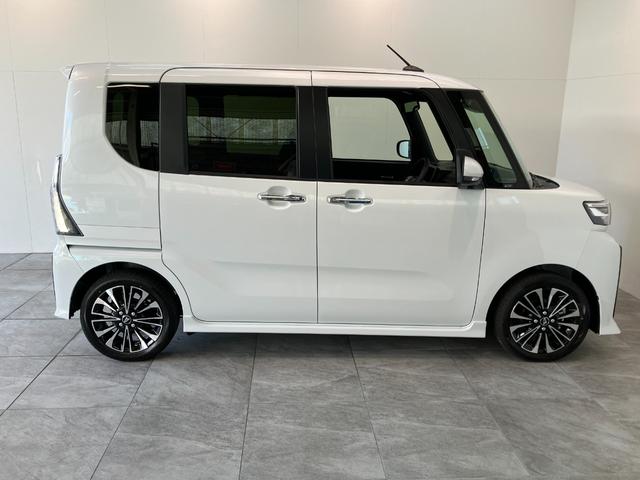 タントカスタムＲＳ　ターボ　両側電動スライドドア　届出済未使用車衝突被害軽減ブレーキ　スマアシ　コーナーセンサー　ターボ　ＬＥＤ　スマートキー　両側電動スライドドア　前席シートヒーター　オートエアコン　ナビ取付時用バックカメラ　オートライト　エコアイドル（滋賀県）の中古車
